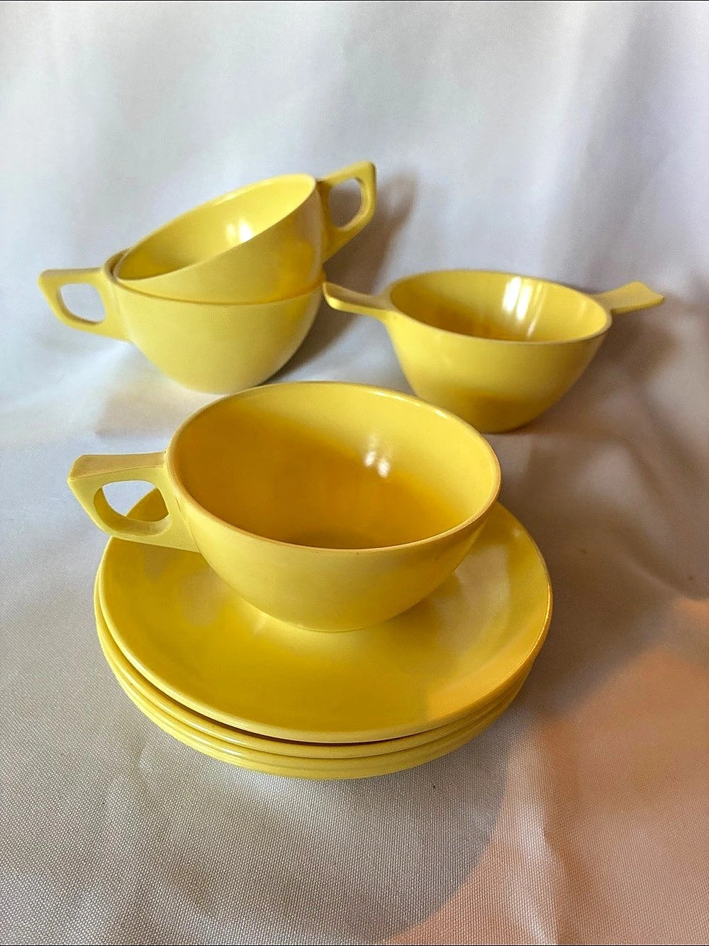Lot of Marcrest Metlox Yellow  cups, saucers, and sugar bowl